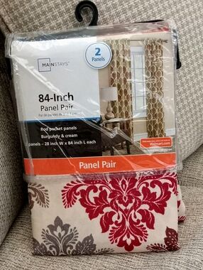Mainstays Burgundy & Cream Damask Panel Pair
